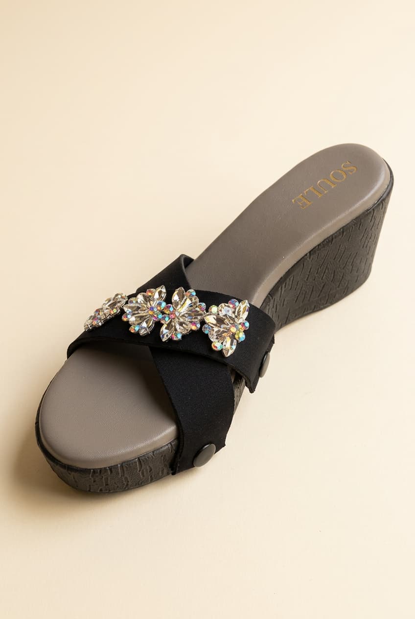 Black Embellished Crisscross Sandals – 1-Strap Combo