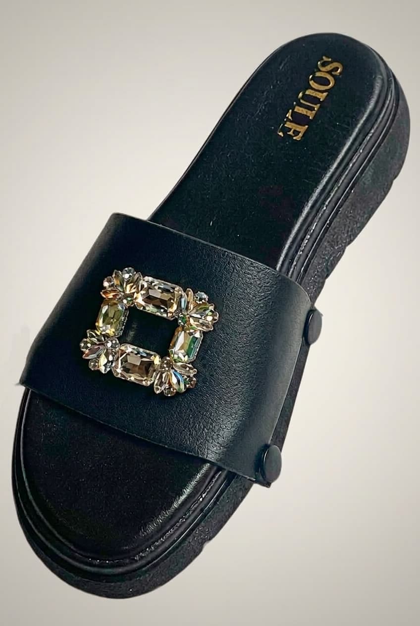 Black Embellished Sandals – 1-Strap Combo