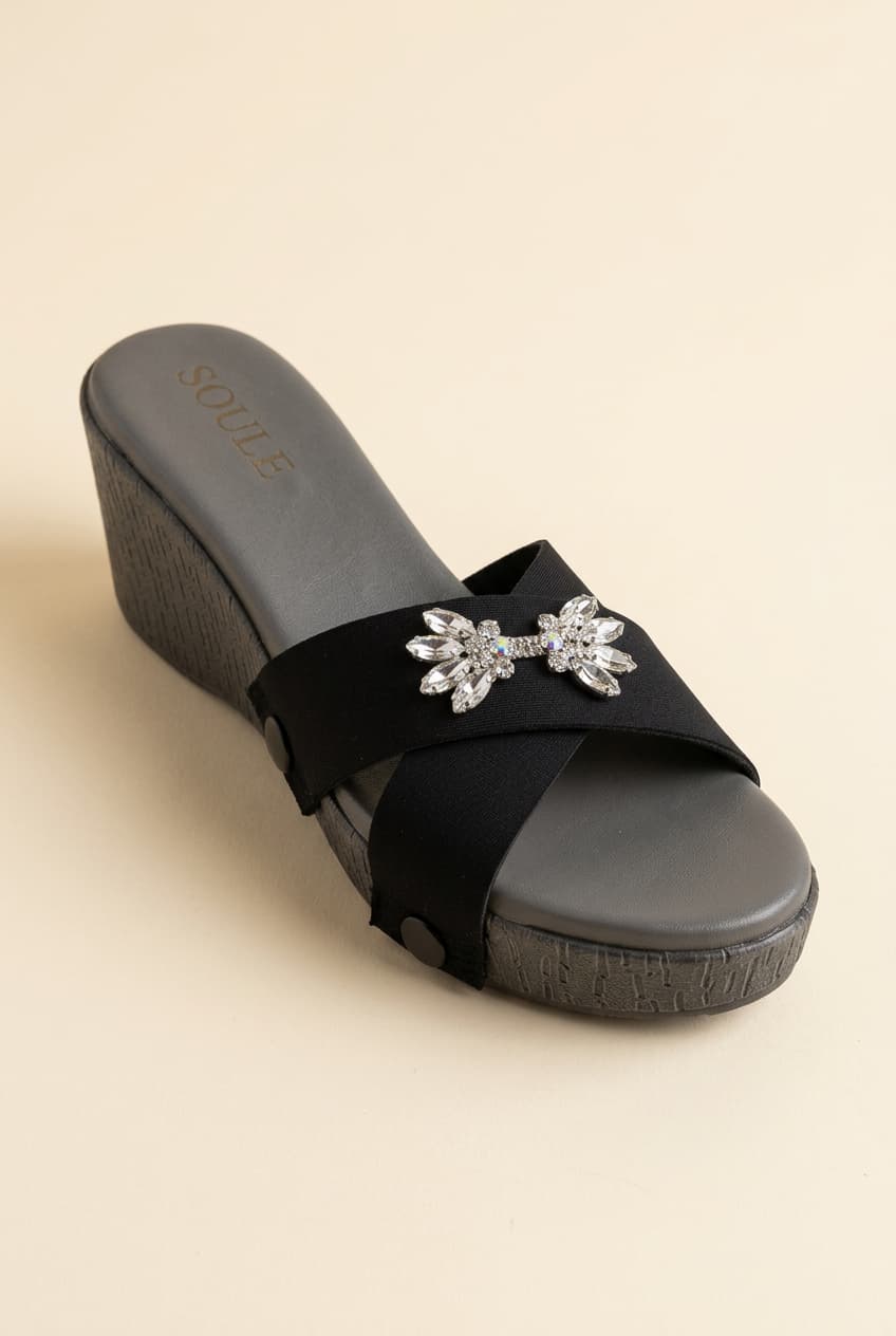 Black Embellished Crisscross Sandals – 1-Strap Combo