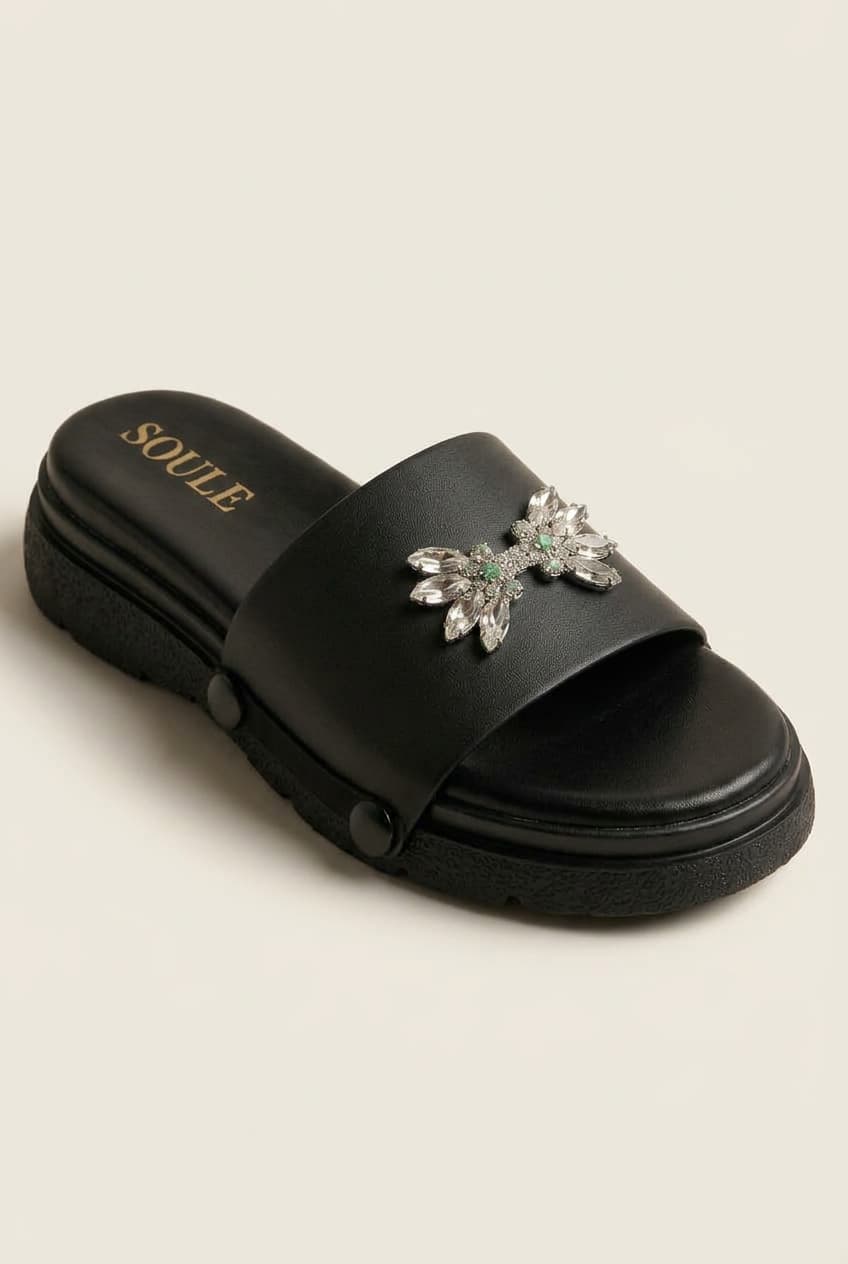 Black Embellished Sandals – 1-Strap Combo