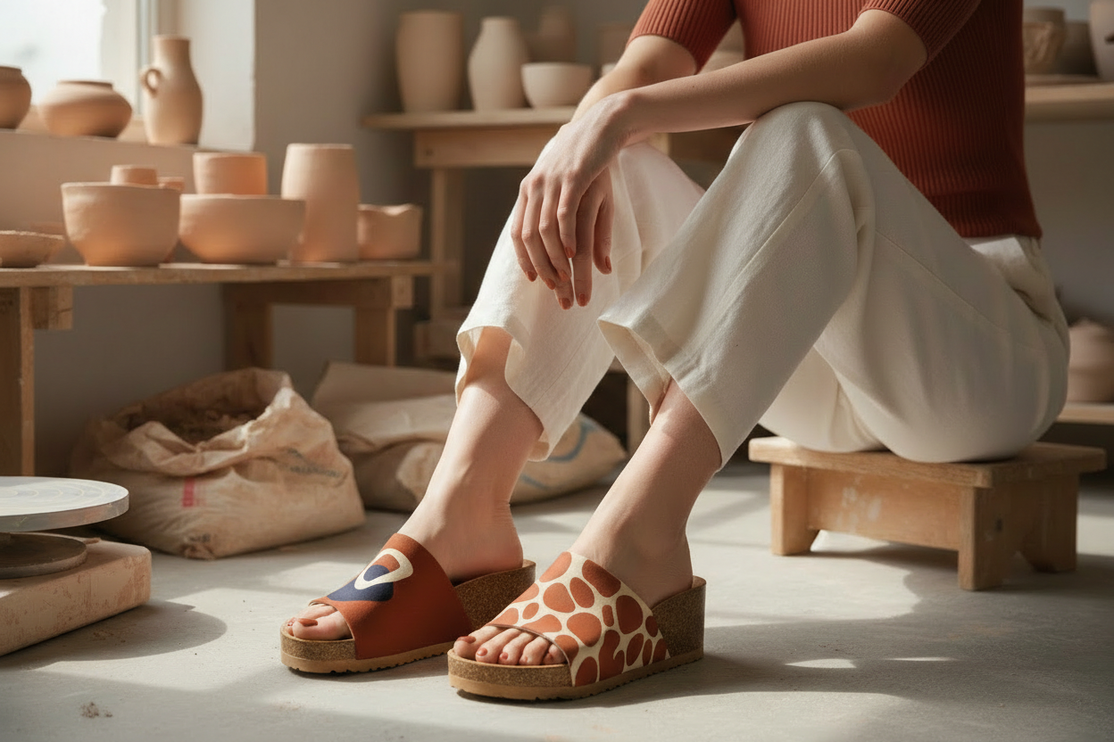 Earthy straps — corrected patterns in pottery studio