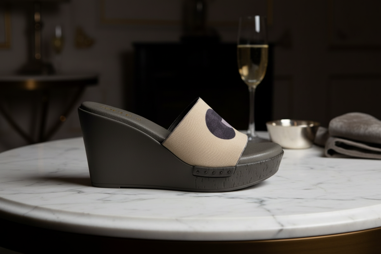 Abstract Modern Art interchangeable sandal worn in artistic setting - retro geometric print by Soule