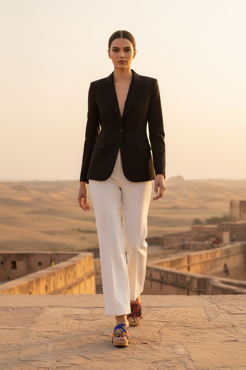 Full length — slim model both royal camel straps at magnificent desert fort