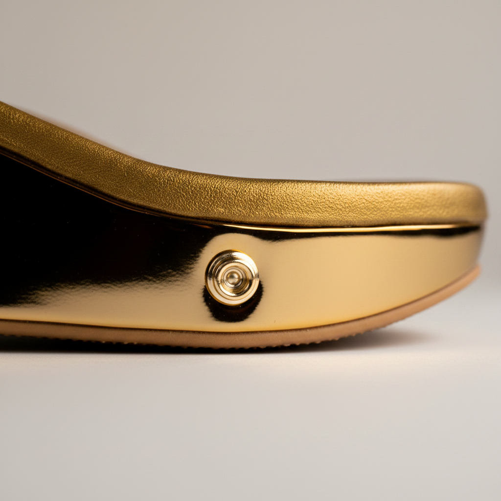 Gold sole button close-up light