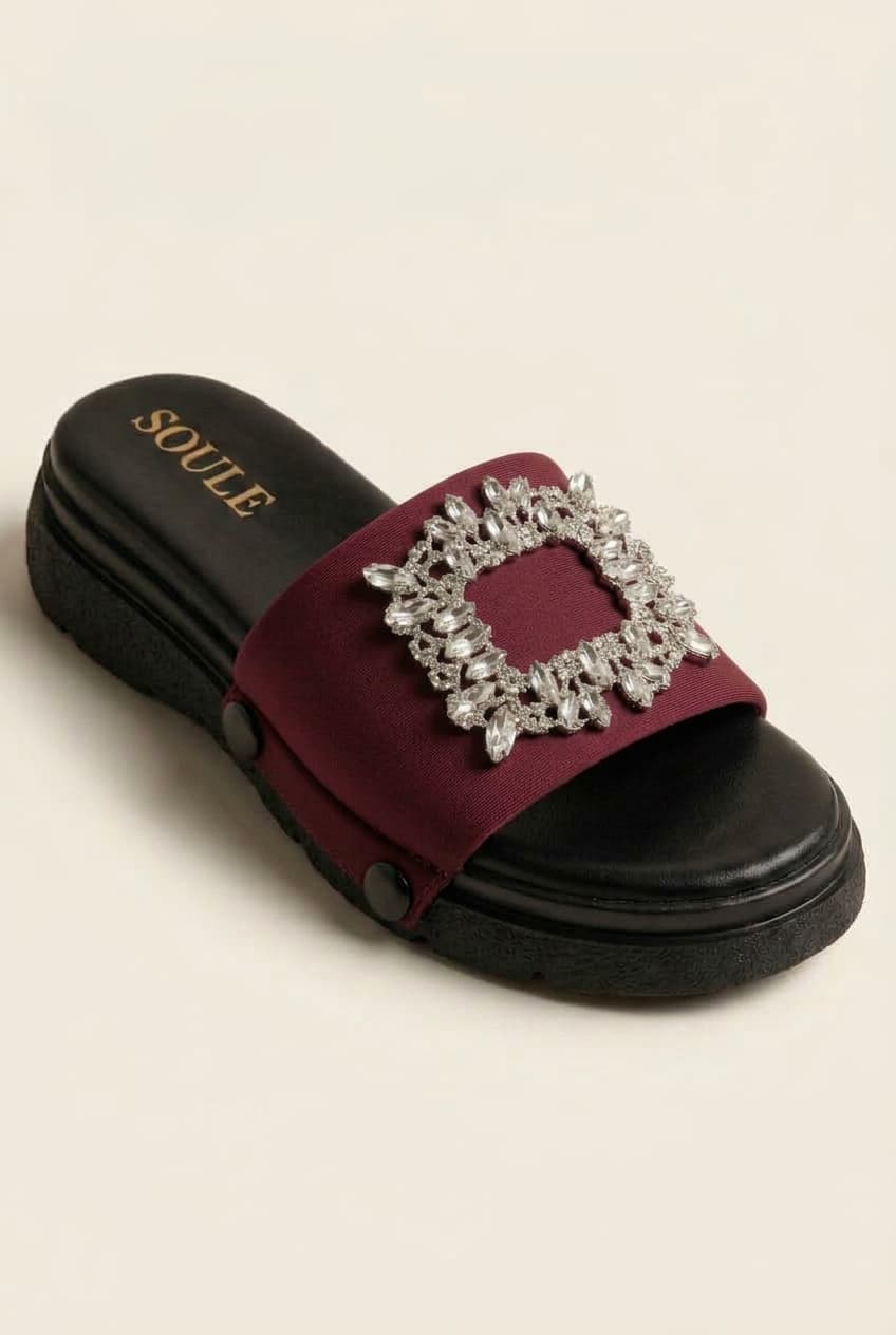 Maroon Embellished Sandals – 1-Strap Combo