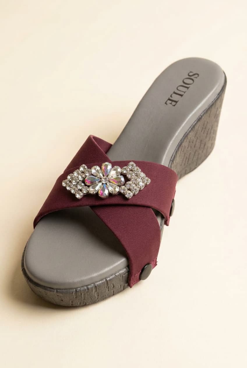 Maroon Embellished Crisscross Sandals – 1-Strap Combo
