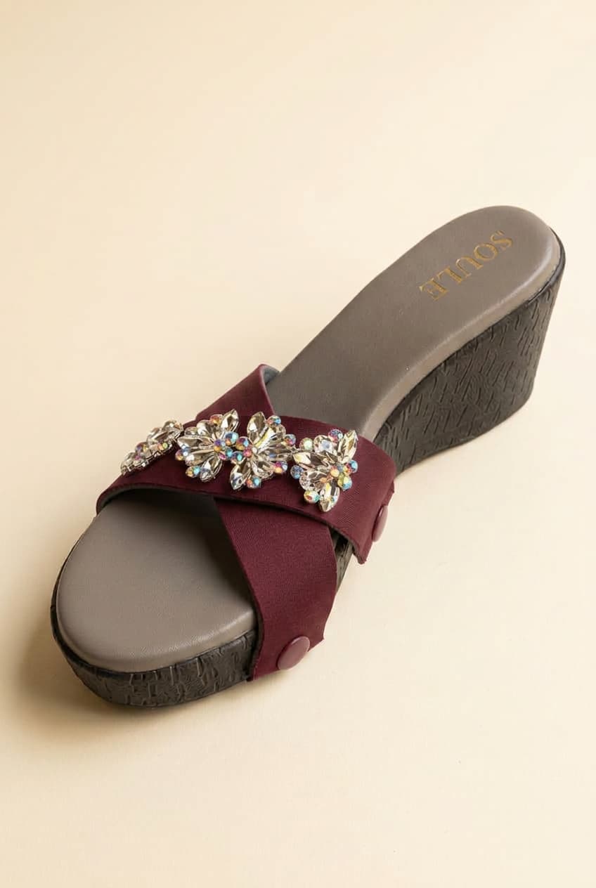Maroon Embellished Crisscross Sandals – 1-Strap Combo