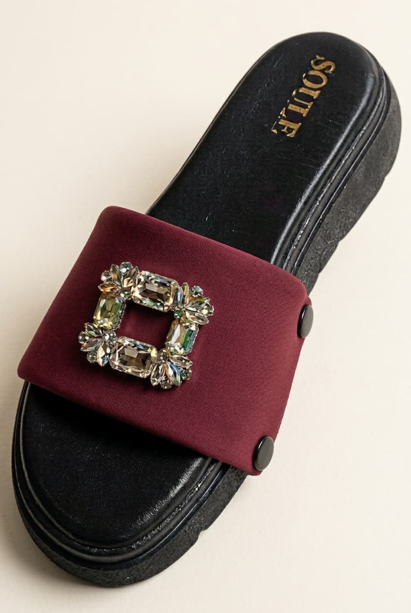 Maroon Embellished Sandals – 1-Strap Combo