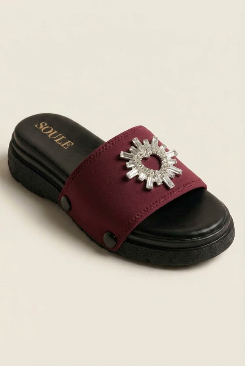 Maroon Embellished Sandals – 1-Strap Combo