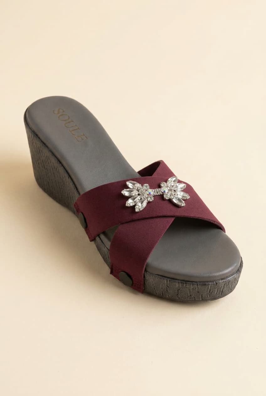 Maroon Embellished Crisscross Sandals – 1-Strap Combo