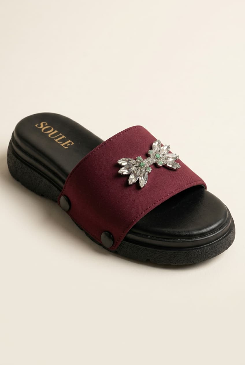 Maroon Embellished Sandals – 1-Strap Combo