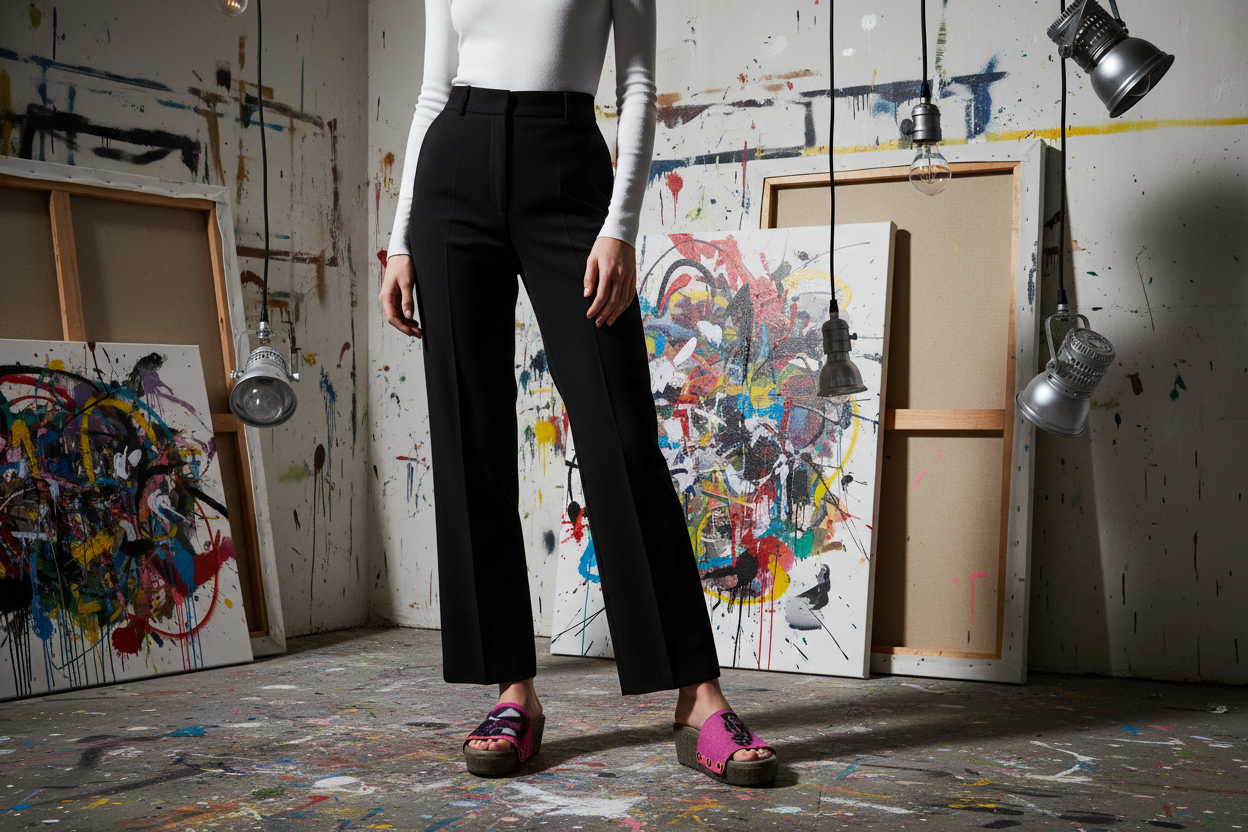 Neo Expression interchangeable sandal pair in bold neo-expressionist art studio by Soule