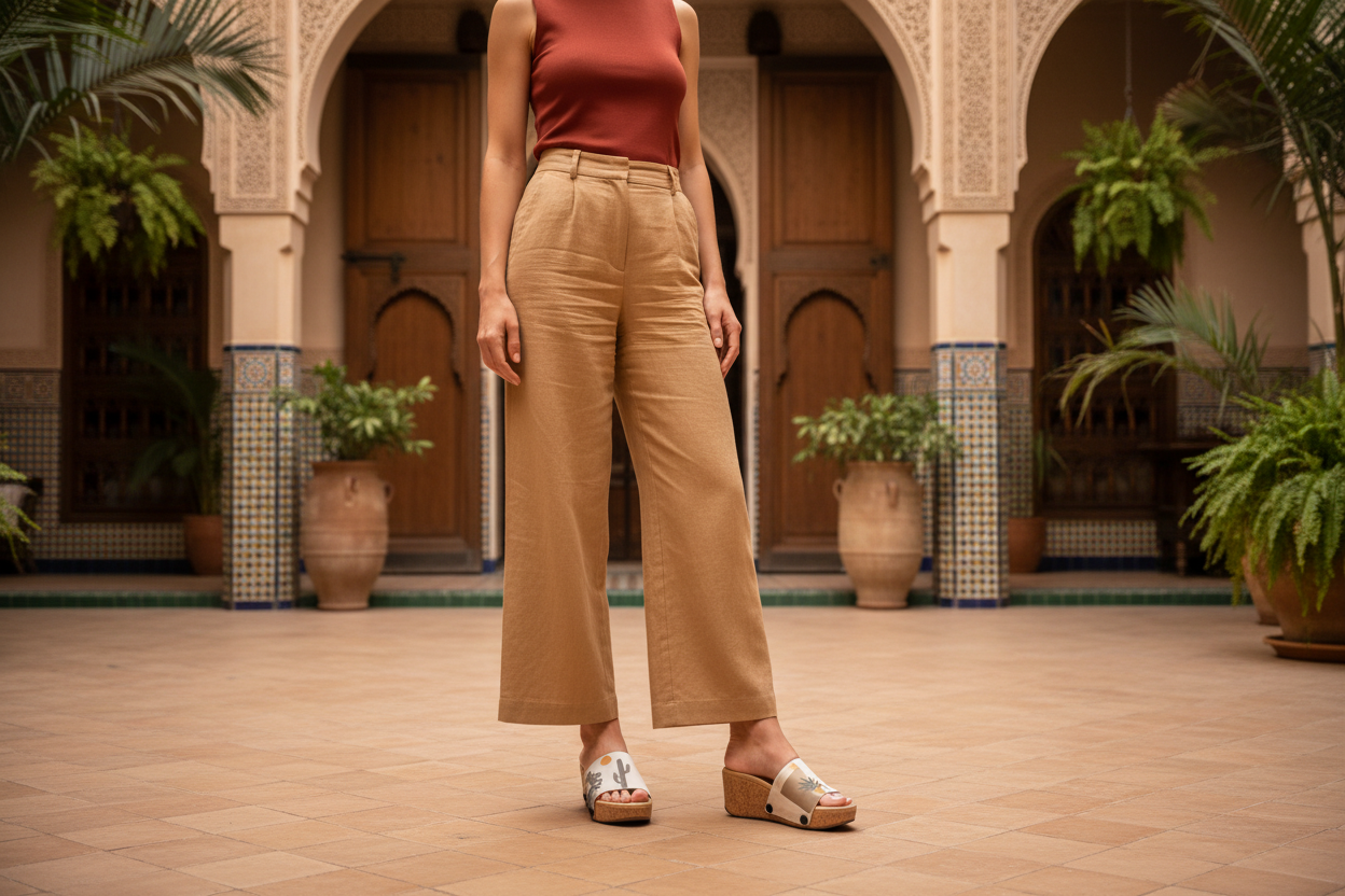 Desert Dream interchangeable sandal pair in Moroccan riad courtyard by Soule