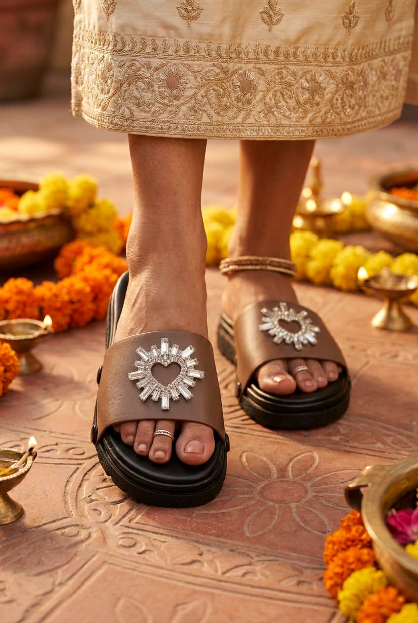 Mocha Embellished Sandals – 1-Strap Combo