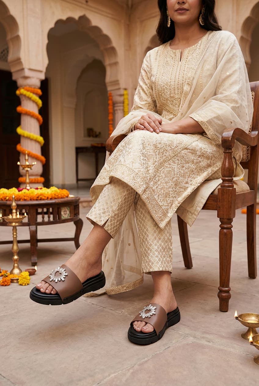 Mocha Embellished Sandals – 1-Strap Combo