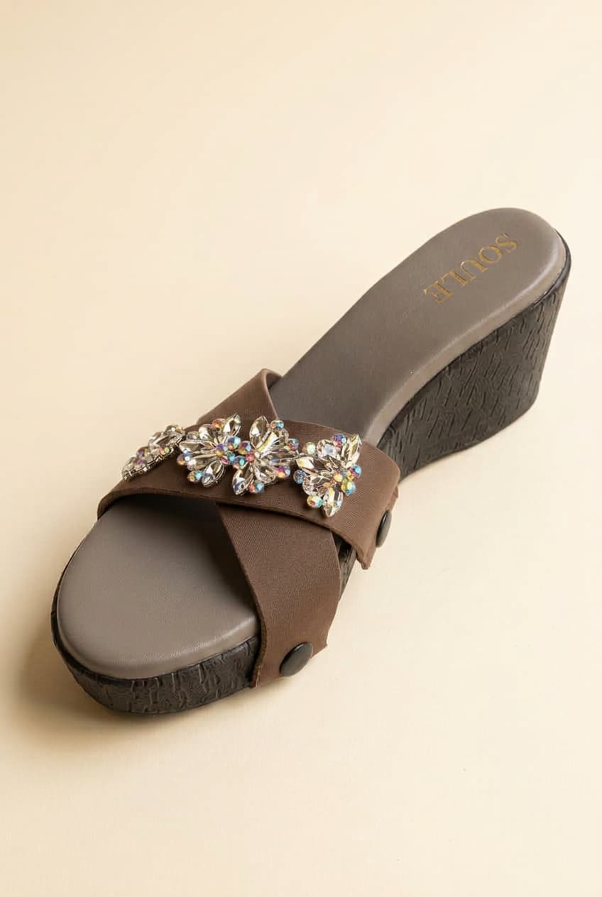 Mocha Embellished Crisscross Sandals – 1-Strap Combo