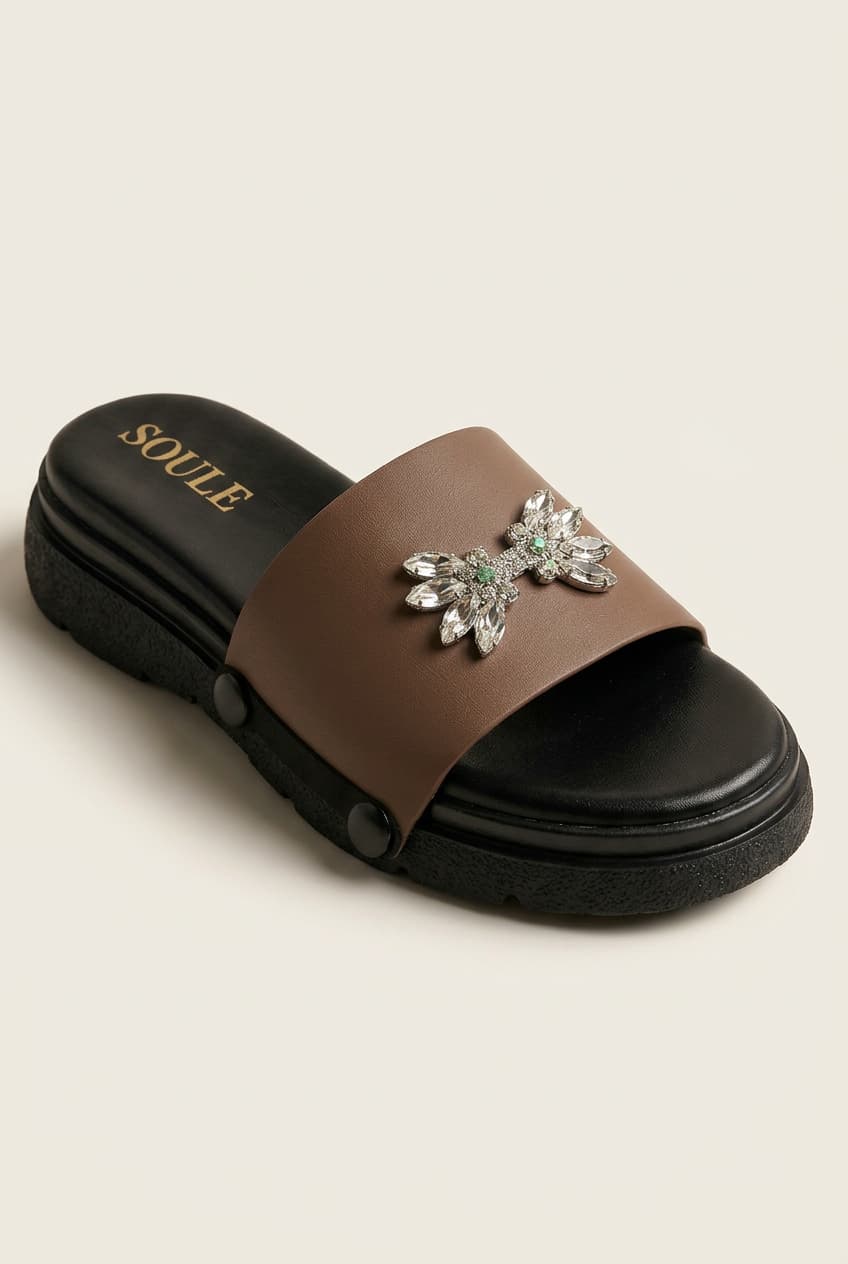 Mocha Embellished Sandals – 1-Strap Combo