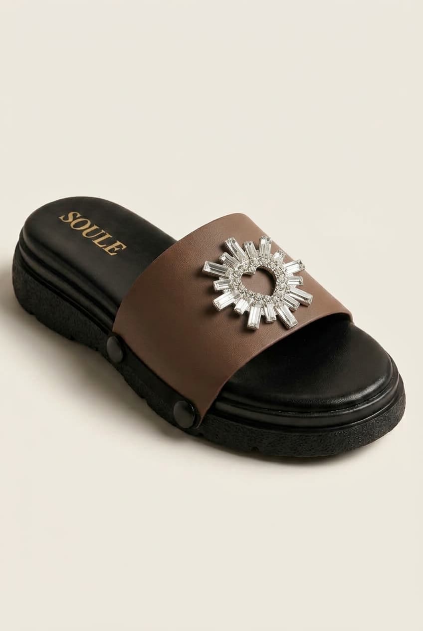 Mocha Embellished Sandals – 1-Strap Combo