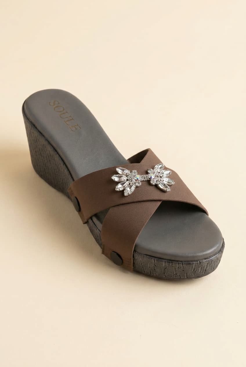 Mocha Embellished Crisscross Sandals – 1-Strap Combo