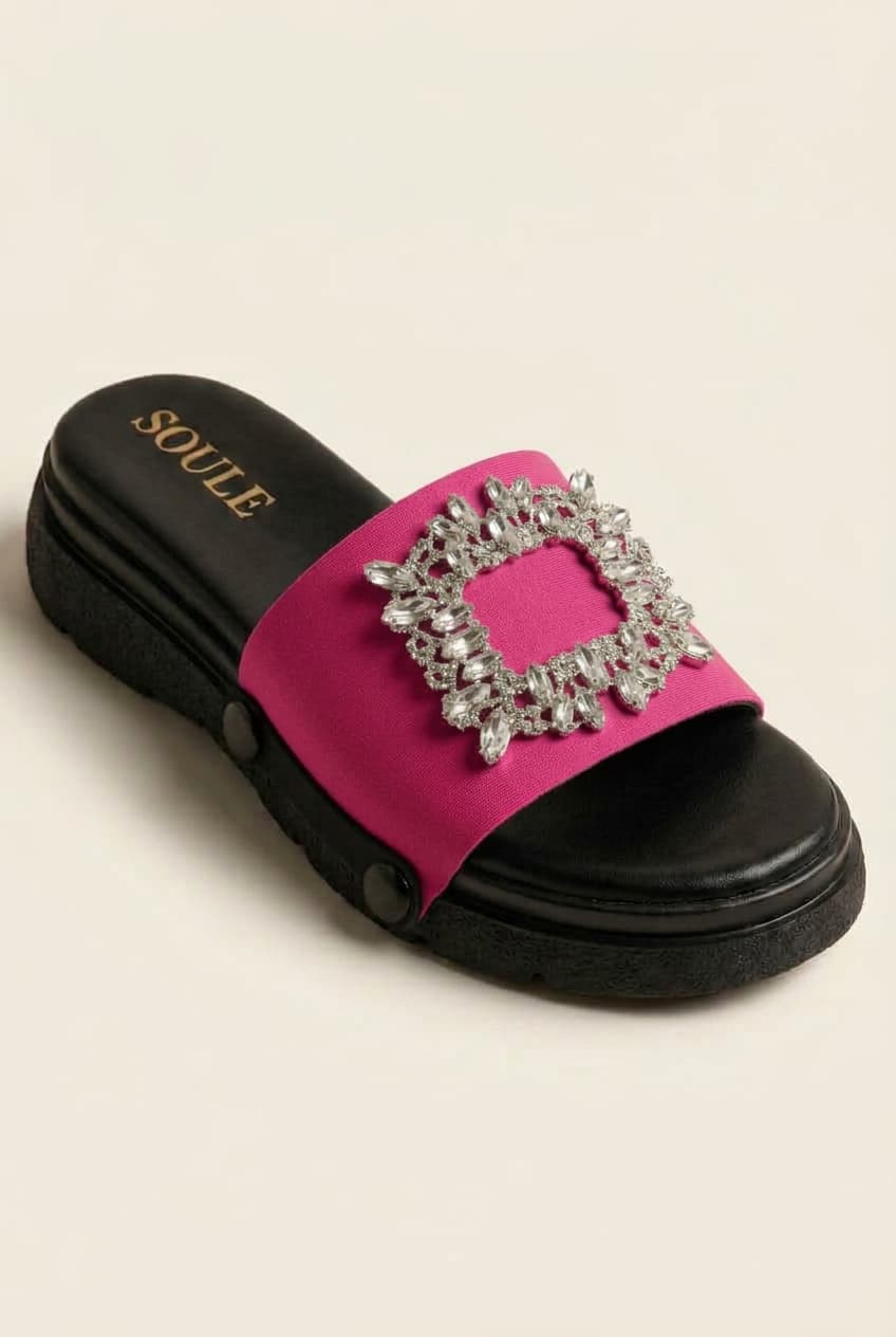 Shocking Pink Embellished Sandals – 1-Strap Combo