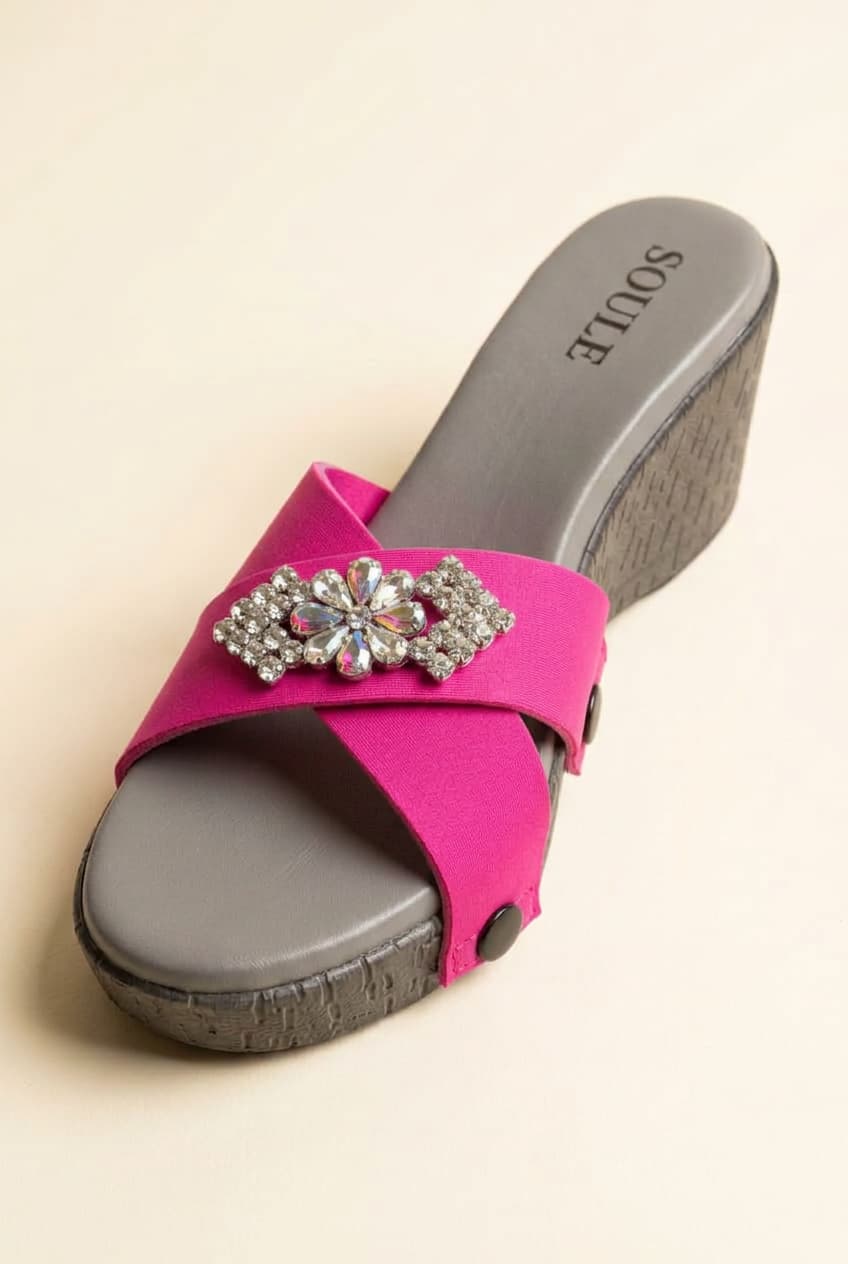 Shocking Pink Embellished Crisscross Sandals – 1-Strap Combo