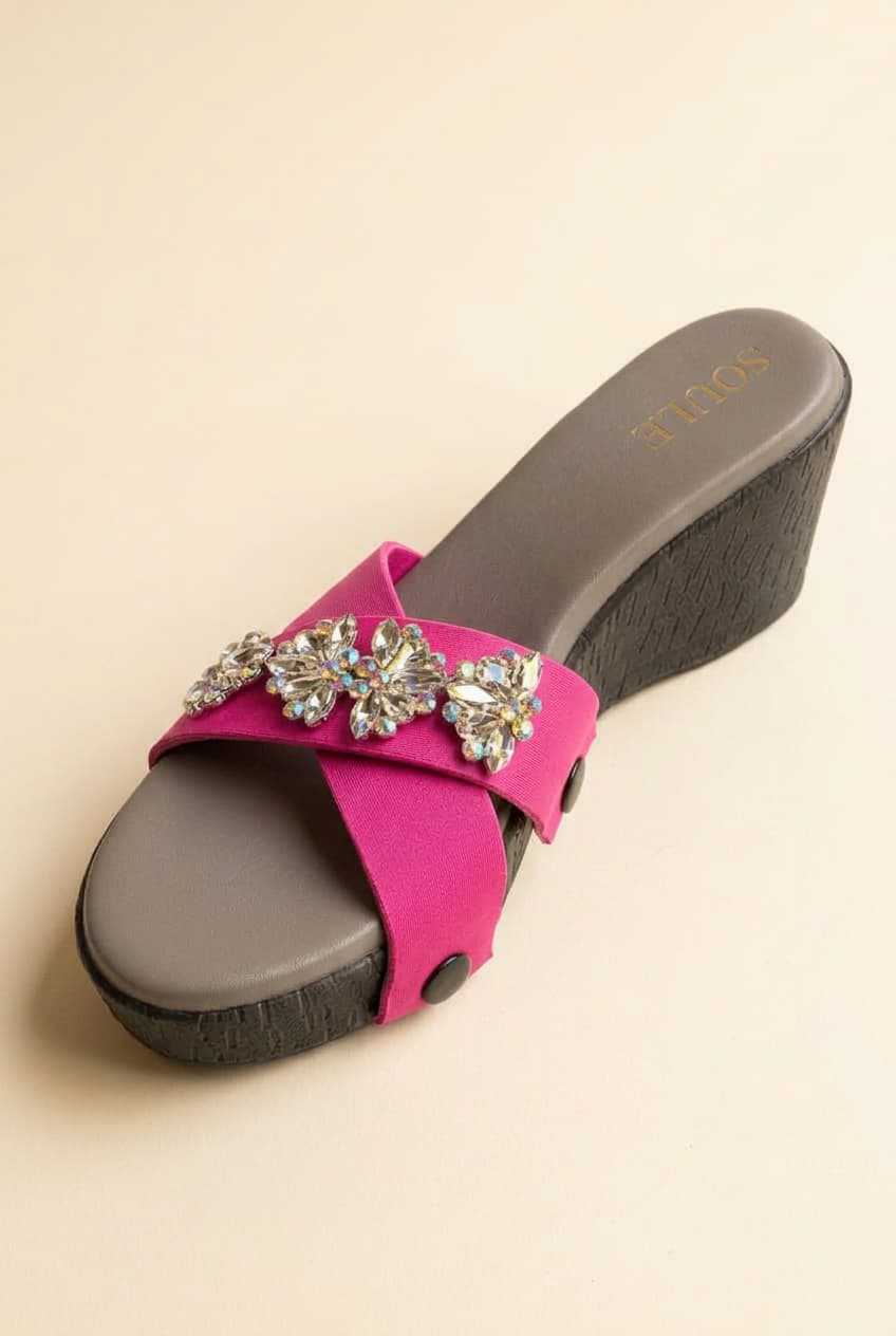 Shocking Pink Embellished Crisscross Sandals – 1-Strap Combo