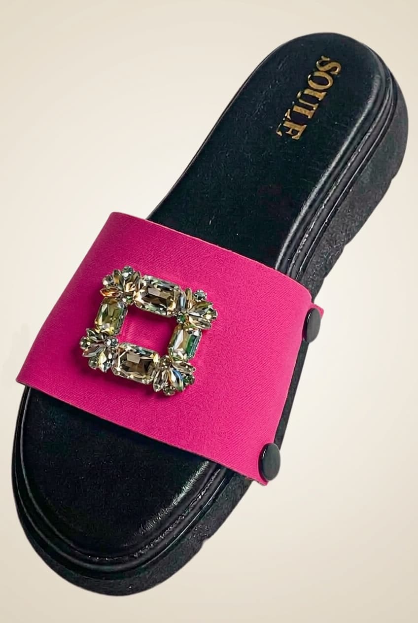 Shocking Pink Embellished Sandals – 1-Strap Combo