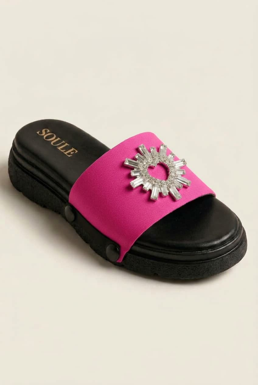 Shocking Pink Embellished Sandals – 1-Strap Combo