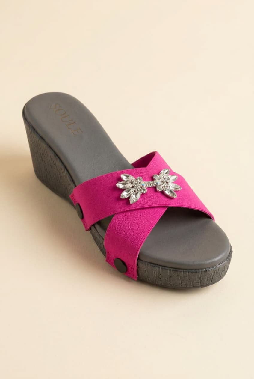 Shocking Pink Embellished Crisscross Sandals – 1-Strap Combo