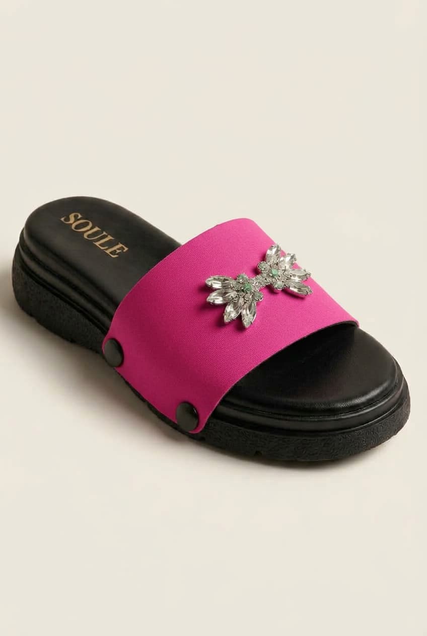 Shocking Pink Embellished Sandals – 1-Strap Combo