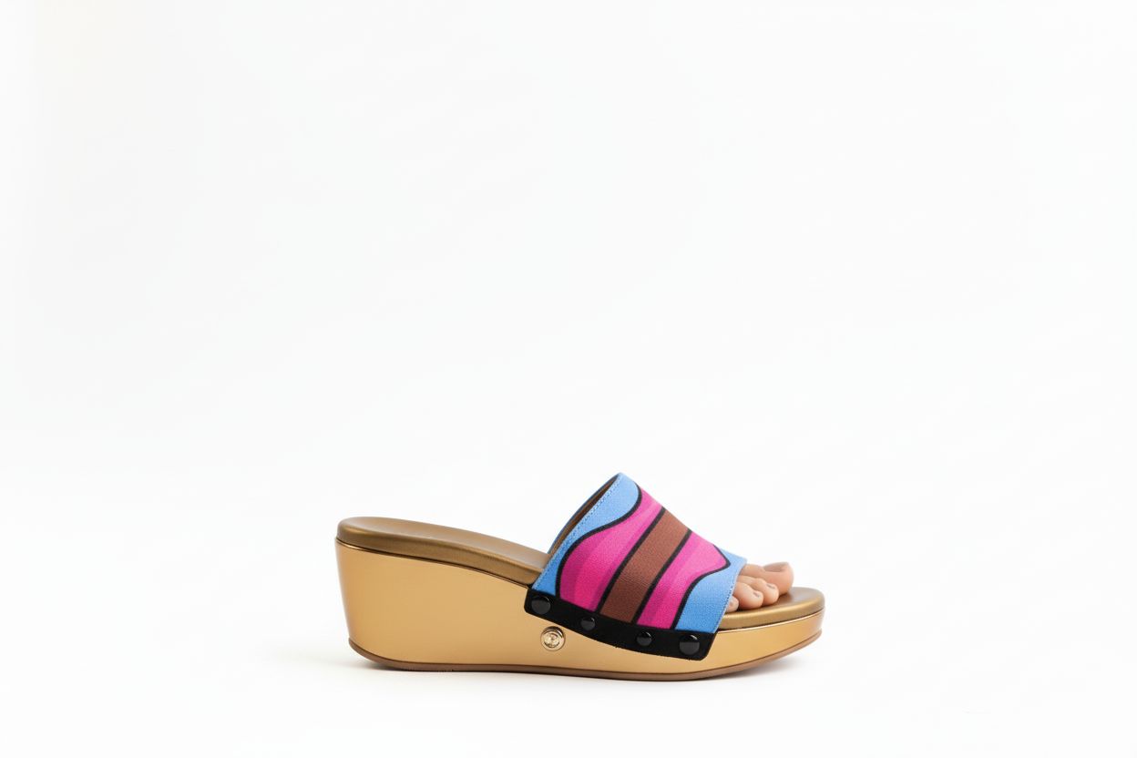 Side profile metallic gold with striped strap